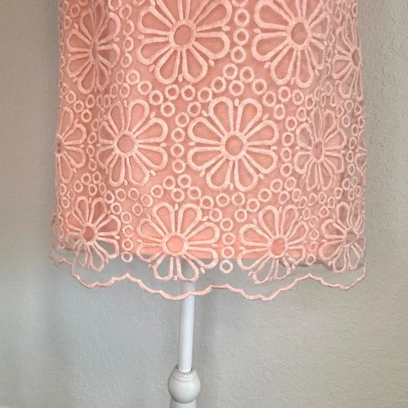 Beige by eci, Peachy/Pink Floral Lace Overlay Sheath Dress, Size 6 - Picture 3 of 10